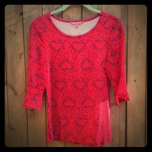 Red hearts shirt with sheer sleeves
